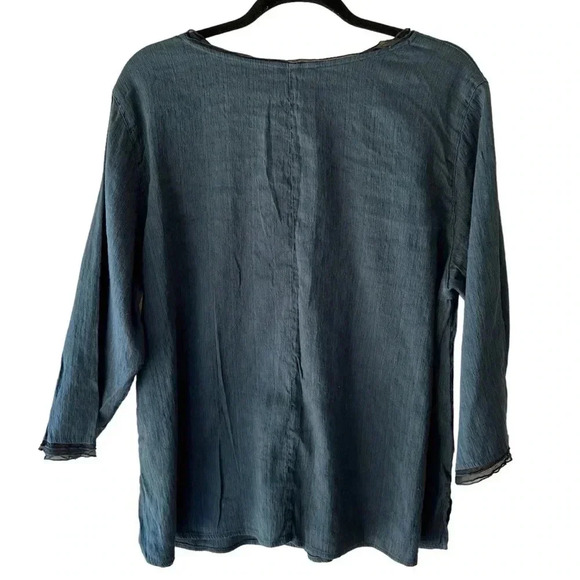 KLEĒN | NWOT | SILK & LINEN LONG SLEEVED PLEATED TOP BLOUSE | SIZE: LARGE - Picture 6 of 8